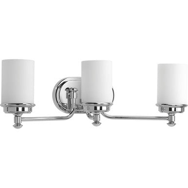 Glide Collection Three-Light Polished Chrome Etched Opal Glass Coastal Bath Vanity Light - Damp Location Listed