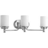 Glide Collection Three-Light Polished Chrome Etched Opal Glass Coastal Bath Vanity Light - Damp Location Listed
