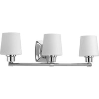 Glance Collection Three-Light Polished Chrome Etched White Linen Glass Farmhouse Bath Vanity Light - Damp Location Listed