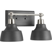 Bramlett Collection Two-Light Brushed Nickel Graphite Metal Shade Coastal Bath Vanity Light - Damp Location Listed