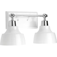 Bramlett Collection Two-Light Polished Chrome White Metal Shade Coastal Bath Vanity Light - Damp Location Listed