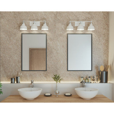 Bramlett Collection Three-Light Polished Chrome White Metal Shade Coastal Bath Vanity Light - Damp Location Listed