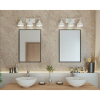 Bramlett Collection Three-Light Polished Chrome White Metal Shade Coastal Bath Vanity Light - Damp Location Listed