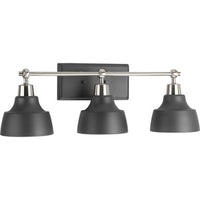 Bramlett Collection Three-Light Brushed Nickel Graphite Metal Shade Coastal Bath Vanity Light - Damp Location Listed