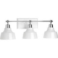 Bramlett Collection Three-Light Polished Chrome White Metal Shade Coastal Bath Vanity Light - Damp Location Listed