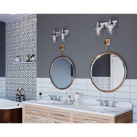 Calhoun Collection Two-Light Brushed Nickel Clear Glass Farmhouse Bath Vanity Light - Damp Location Listed