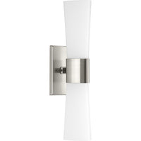 Zura Collection Two-Light Brushed Nickel Etched Opal Glass Modern Bath Vanity Light - Damp Location Listed