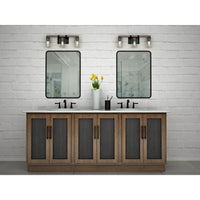 Barnes Mill Collection Three-Light Antique Bronze Clear Seeded Glass Farmhouse Bath Vanity Light - Damp Location Listed