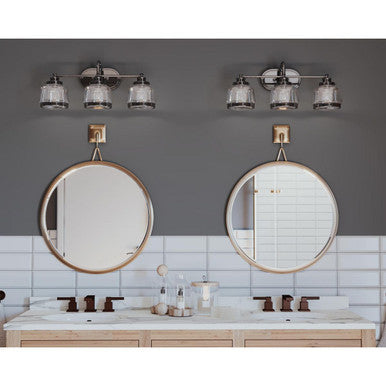 Judson Collection Three-Light Polished Nickel Clear Glass Farmhouse Bath Vanity Light - Damp Location Listed