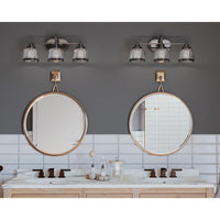 Judson Collection Three-Light Polished Nickel Clear Glass Farmhouse Bath Vanity Light - Damp Location Listed