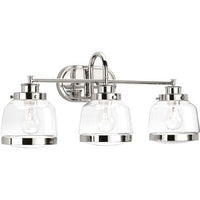 Judson Collection Three-Light Polished Nickel Clear Glass Farmhouse Bath Vanity Light - Damp Location Listed
