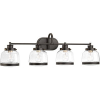 Judson Collection Four-Light Antique Bronze Clear Glass Farmhouse Bath Vanity Light - Damp Location Listed