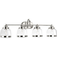 Judson Collection Four-Light Polished Nickel Clear Glass Farmhouse Bath Vanity Light - Damp Location Listed