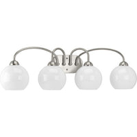 Carisa Collection Four-Light Brushed Nickel Opal Glass Mid-Century Modern Bath Vanity Light - Damp Location Listed