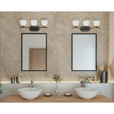 Laird Collection Three-Light Antique Bronze Etched Glass Traditional Bath Vanity Light - Damp Location Listed