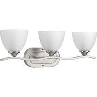 Laird Collection Three-Light Brushed Nickel Etched Glass Traditional Bath Vanity Light - Damp Location Listed