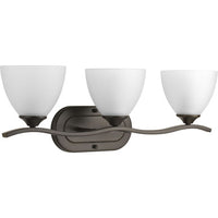 Laird Collection Three-Light Antique Bronze Etched Glass Traditional Bath Vanity Light - Damp Location Listed