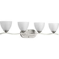 Laird Collection Four-Light Brushed Nickel Etched Glass Traditional Bath Vanity Light - Damp Location Listed