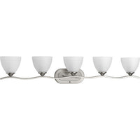 Laird Collection Five-Light Brushed Nickel Etched Glass Traditional Bath Vanity Light - Damp Location Listed