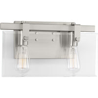 Glayse Collection Two-Light Brushed Nickel Clear Glass Luxe Bath Vanity Light - Damp Location Listed