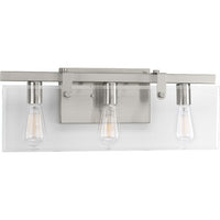 Glayse Collection Three-Light Brushed Nickel Clear Glass Luxe Bath Vanity Light - Damp Location Listed