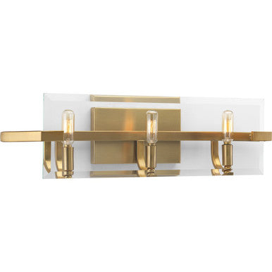 Cahill Collection Three-Light Brushed Bronze Clear Glass Luxe Bath Vanity Light - Damp Location Listed
