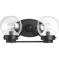 Spatial Collection Two-Light Matte Black Clear Glass Global Bath Vanity Light - Damp Location Listed