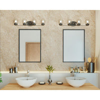 Spatial Collection Four-Light Matte Black Clear Glass Global Bath Vanity Light - Damp Location Listed
