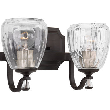 Anjoux Collection Two-Light Antique Bronze Clear Water Glass Luxe Bath Vanity Light - Damp Location Listed
