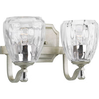 Anjoux Collection Two-Light Silver Ridge Clear Water Glass Luxe Bath Vanity Light - Damp Location Listed