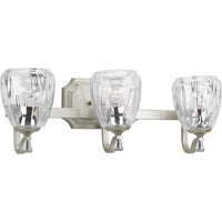 Anjoux Collection Three-Light Silver Ridge Clear Water Glass Luxe Bath Vanity Light - Damp Location Listed