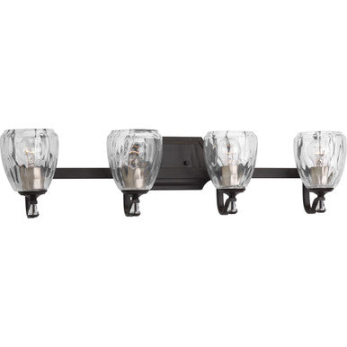 Anjoux Collection Four-Light Antique Bronze Clear Water Glass Luxe Bath Vanity Light - Damp Location Listed