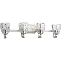 Anjoux Collection Four-Light Silver Ridge Clear Water Glass Luxe Bath Vanity Light - Damp Location Listed