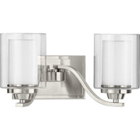 Kene Collection Two-Light Brushed Nickel Clear Glass Craftsman Bath Vanity Light - Damp Location Listed