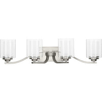 Kene Collection Four-Light Brushed Nickel Clear Glass Craftsman Bath Vanity Light - Damp Location Listed