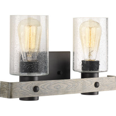 Gulliver Collection Two-Light Graphite Clear Seeded Glass Coastal Bath Vanity Light - Damp Location Listed