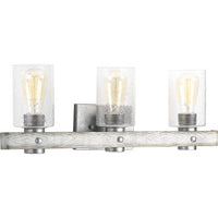 Gulliver Collection Three-Light Galvanized Finish Clear Seeded Glass Coastal Bath Vanity Light - Damp Location Listed