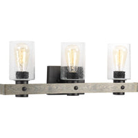 Gulliver Collection Three-Light Graphite Clear Seeded Glass Coastal Bath Vanity Light - Damp Location Listed