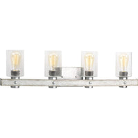 Gulliver Collection Four-Light Galvanized Finish Clear Seeded Glass Coastal Bath Vanity Light - Damp Location Listed