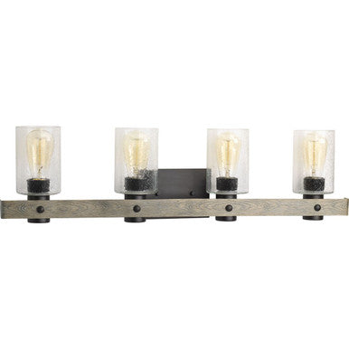 Gulliver Collection Four-Light Graphite Clear Seeded Glass Coastal Bath Vanity Light - Damp Location Listed