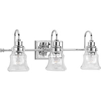 Litchfield Collection Three-Light Polished Chrome Clear Glass Coastal Bath Vanity Light - Damp Location Listed