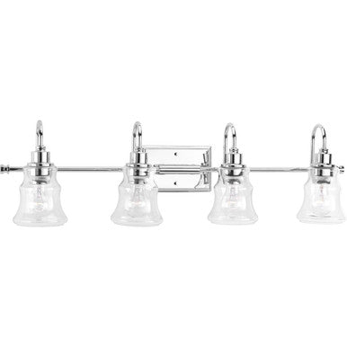 Litchfield Collection Four-Light Polished Chrome Clear Glass Coastal Bath Vanity Light - Damp Location Listed