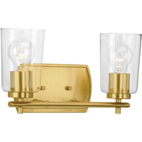 Adley Collection Two-Light Satin Brass Clear Glass New Traditional Bath Vanity Light - Damp Location Listed