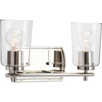Adley Collection Two-Light Polished Nickel Clear Glass New Traditional Bath Vanity Light - Damp Location Listed