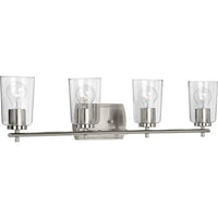 Adley Collection Four-Light Brushed Nickel Clear Glass New Traditional Bath Vanity Light - Damp Location Listed