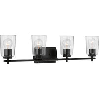 Adley Collection Four-Light Matte Black Clear Glass New Traditional Bath Vanity Light - Damp Location Listed