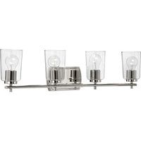 Adley Collection Four-Light Polished Nickel Clear Glass New Traditional Bath Vanity Light - Damp Location Listed