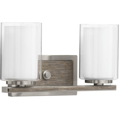 Mast Collection Two-Light Brushed Nickel Clear Glass Coastal Bath Vanity Light - Damp Location Listed