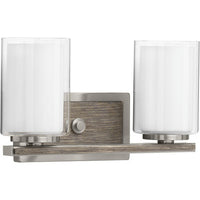 Mast Collection Two-Light Brushed Nickel Clear Glass Coastal Bath Vanity Light - Damp Location Listed