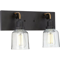 Rushton Collection Two-Light Graphite Clear Glass Farmhouse Bath Vanity Light - Damp Location Listed
